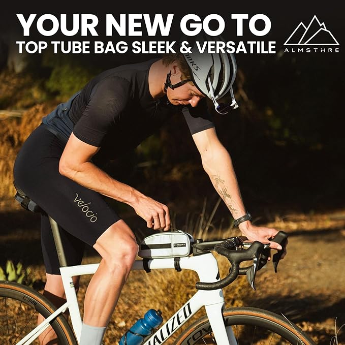 ALMSTHRE Top Tube Bag 8'' x 2'' x 3'' | Waterproof, Secure & Stable – Universal Bike Storage with Versatile Mounting – Fits Essentials | Adventure-Ready Cycling Gear