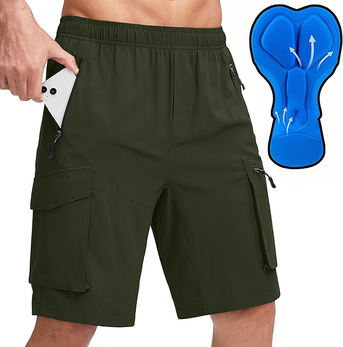 Bikewa Men's Mountain Bike Shorts 3D Padded Loose-fit Biking Riding Cycling Bicycle Biker Shorts Zipper Pockets