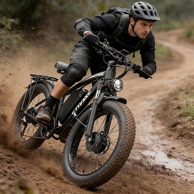 6000W Peak Dual Motor Ebike for Adults - 52V 34Ah Fast Electric Bike for Men Women 45 MPH,Up to 100 Miles,24" Fat Tire Lockable Suspension Electric Bicycle for Snow Off-Road Commuter Mountain E-Bike