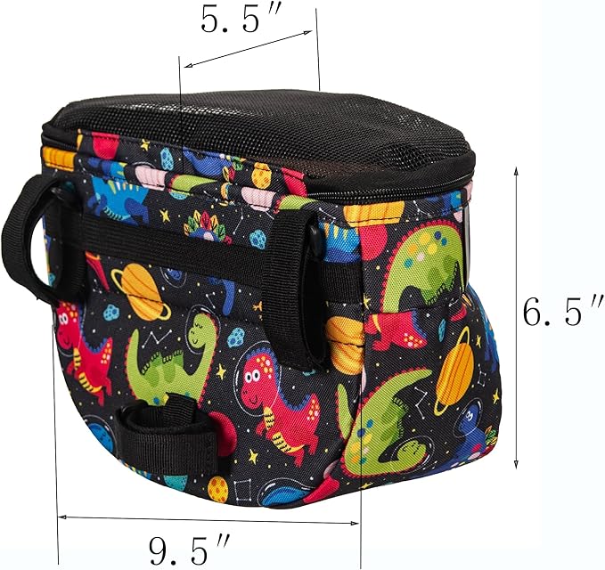 Kids Bike Basket,Durable Front Frame Bicycle & Scooter Basket Bag,Waterproof Fabric Bicycle Handlebar Bag for Boys, Girls, Toddlers with Zipper Mesh Lip (Dinosaur)