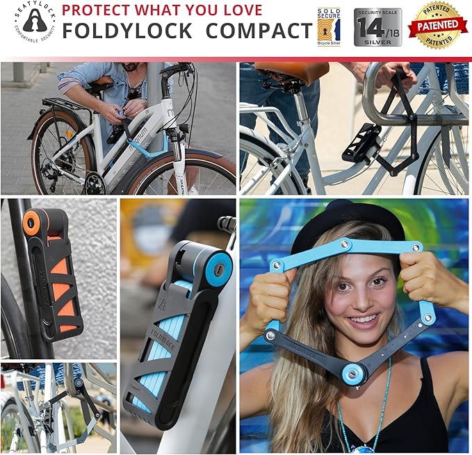 Seatylock FoldyLock Compact Folding Bike Lock - Award Winning Patented Lightweight High Security Bicycle Lock - Heavy Duty Anti Theft Smart Secure Guard with Keys & Case for Bikes or Scooters