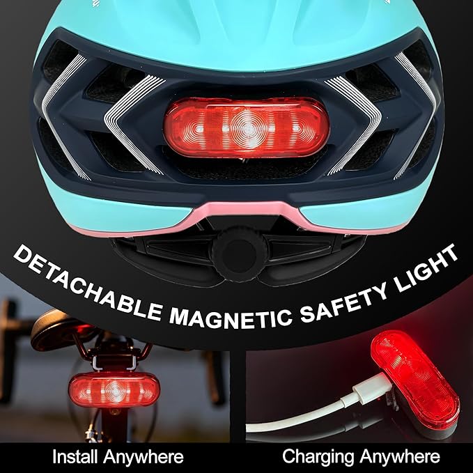 LUMDEER Adult Bike Helmet for Men and Women-Magnetic Taillight, Magnetic Clasps, Lightweight Shockproof, CPSC Safety Certified for Aerodynamic Road Cycling, Mountain Biking & Cyclocross Helmet