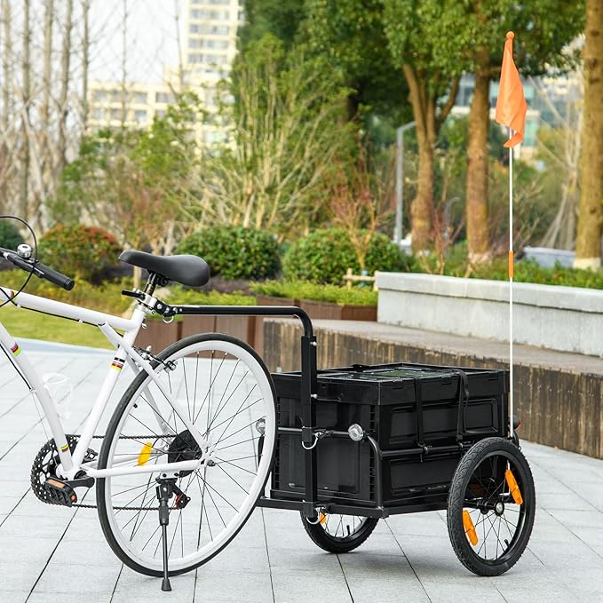 Bike Cargo Trailer with Removable Storage Box, Bicycle Trailer w/Quick Release 16" Wheels and Safe Reflectors
