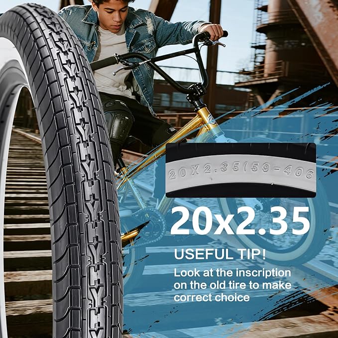 SIMEIQI 26x2.35 20x2.35 Inch Cruiser Beach Bike Tire Black White Wall or Brown Cream Wall Folding Replacement Bicycle Tire for Hybrid City Commuter Trail