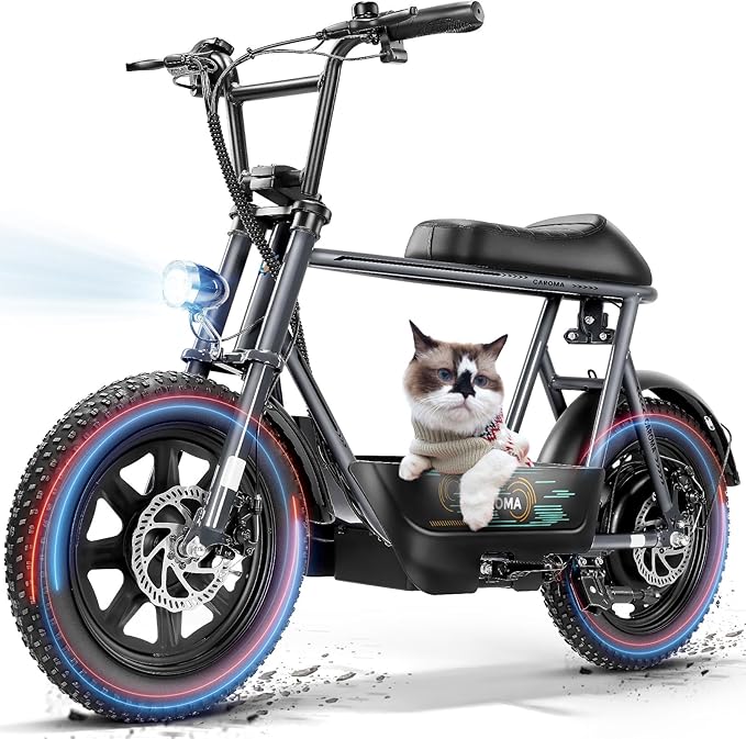 Caroma Peak 1200W/1000W/800W/500W Electric Scooter with Seat,16"/20" Fat Tire Ebike All-Terrain,Max 30Miles&20MPH Electric Scooter Adults,Electric Motorcycle Adults with Storage Basket for Cargo&Pets