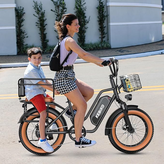 Electric Bike for Adults, 20"x 4" Fat Tire 35MPH Cargo Ebike with Seat, 1450W Peak 2 Seater Commute Bike with 48V 20AH Removable 960WH Battery, 80 Miles Max Range 7-Speed Step-Thru Electric Bicycle