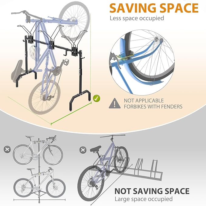 Cycle Storage Organizer Rack for 3 Bikes, Portable Bicycle Parking Rack with 4 Hooks, Bikes Floor Stand for Garage/Home/Indoor/Outdoor Use