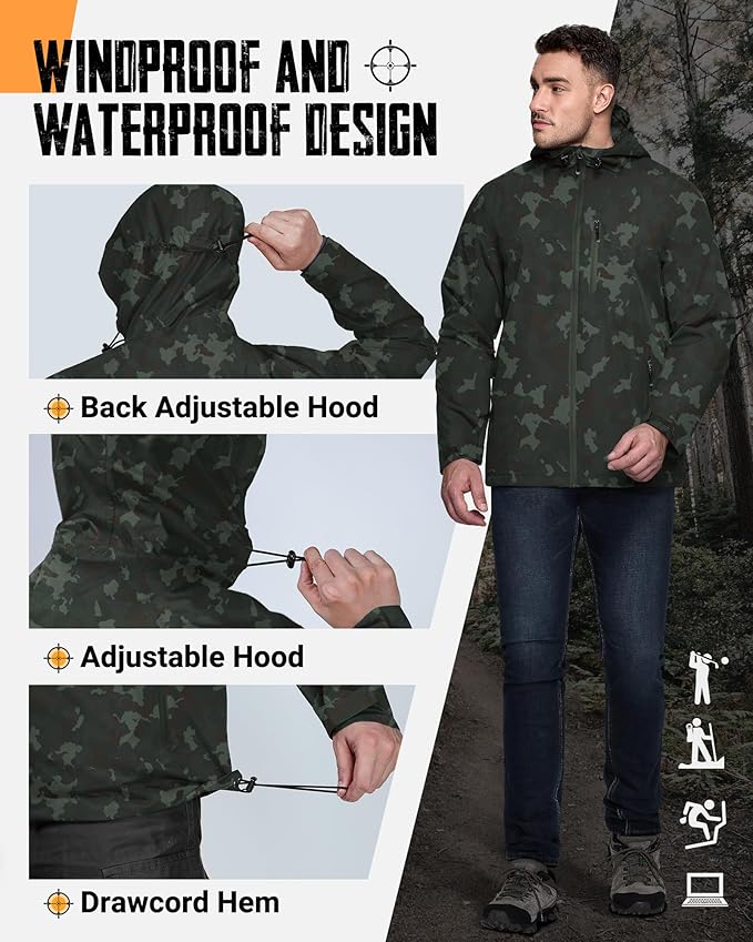 33,000ft Men's Packable Rain Jacket Lightweight Rain Shell Jacket with Hood Waterproof Raincoat for Cycling
