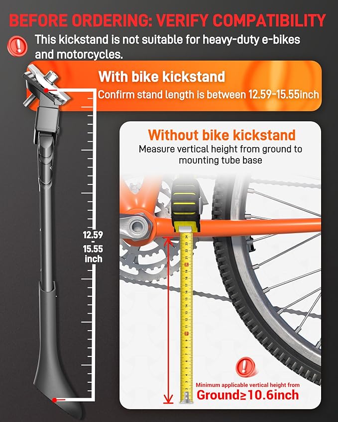 HENMI Center Mount Bike Kickstand for Adult Bikes, Adjustable Bicycle Kickstand for Most 24"-29", Non-Slip Sole, Magnesium alloy Material, Bicycle Kickstand for Mountain Bike Road Bike