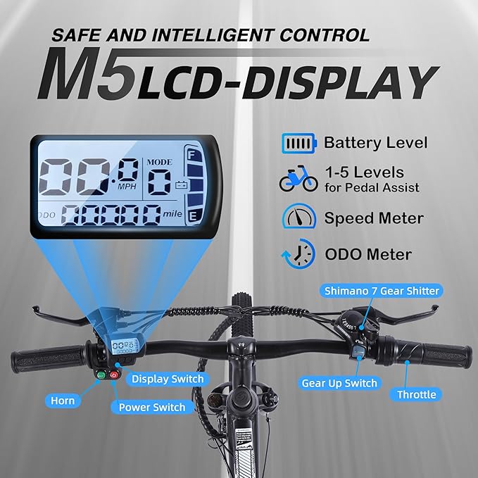 Electric Mountain Bike for Adults 26" Step-Over/Thru Commuter Ebike for Men Women, 540W/1100W Peak Motor, 374Wh/500Wh Removable Battery,7-Speed