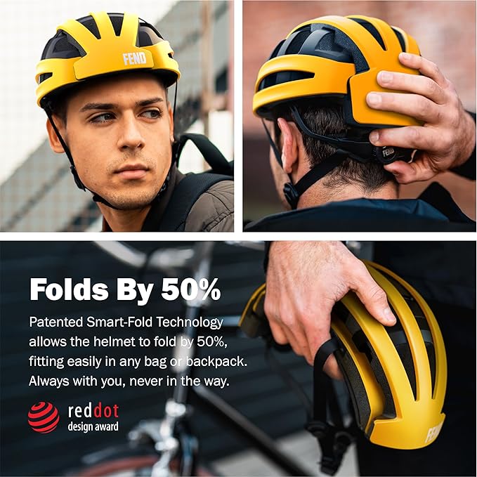 FEND One Foldable Bike Helmet – Patented Smart-Fold 50% Compact Design, Award-Winning Safety CPSC/EN1078 Certified, for Adults, Commuters, E-Bikes, Scooters