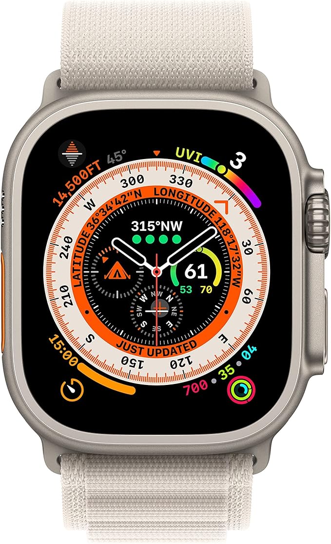 Apple Watch Ultra [GPS + Cellular 49mm] Titanium Case with Starlight Alpine Loop, Small (Renewed)