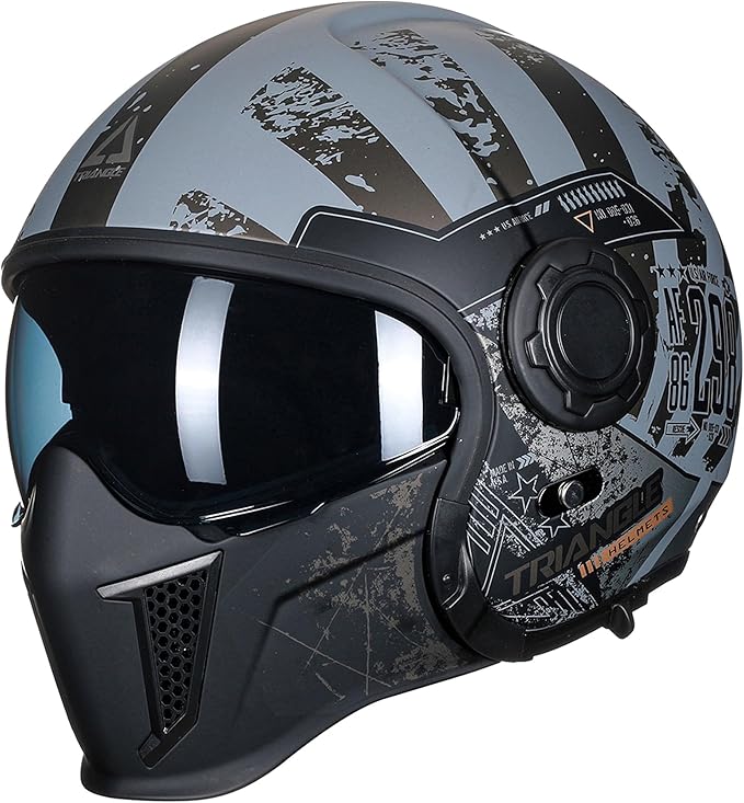 TRIANGLE Full Face Motorcycle Helmets,Off-Road Motocross Helmet for Men & Women,Dual Visor with Internal Tinted Sunshield,Open Face 3/4 Adult Racing Helmet DOT Approved(M)