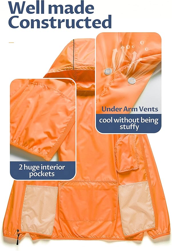 CREATMO US Men's Packable Waterproof Running Rain Coats Reflective Cycling Jacket Windbreaker With Removable Hood