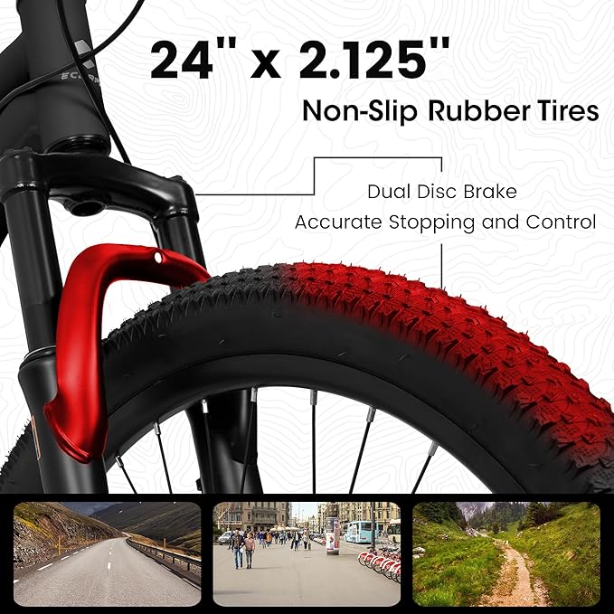 Ecarpat 24/26/27.5 Inch Mountain Bike, Full/Front Suspension Mens Boys Mountain Bike with 21 Speed Steel Frame and Dual Disc Brakes, Adult Sport Bicycle for Trail City Road, Gift Choice