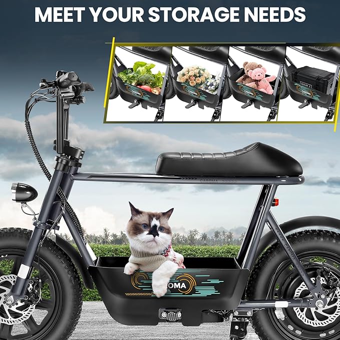 Caroma Peak 1200W/1000W/800W/500W Electric Scooter with Seat,16"/20" Fat Tire Ebike All-Terrain,Max 30Miles&20MPH Electric Scooter Adults,Electric Motorcycle Adults with Storage Basket for Cargo&Pets