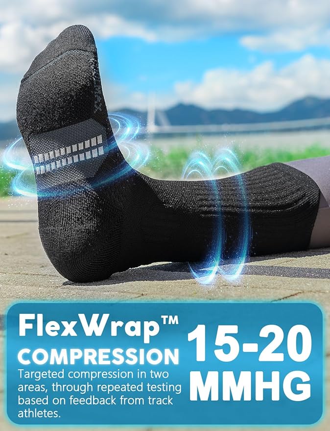 Womens Coolmax Bamboo Viscose Compression Running Crew Socks, Moisture-Wicking Anti-Blister Hiking&Gym Athletic