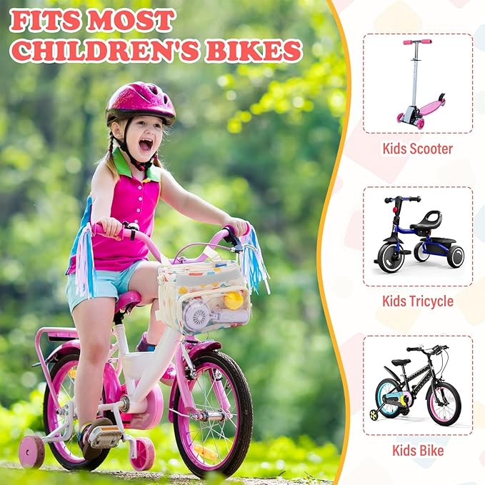 Kids Bike Scooter Front Mount Bike Basket, Waterproof Bike Rack Basket Handlebar Bag, Kids Basket for Bicycle Accessories Fit Most Boys, Girls, Toddlers Bike or Scooter
