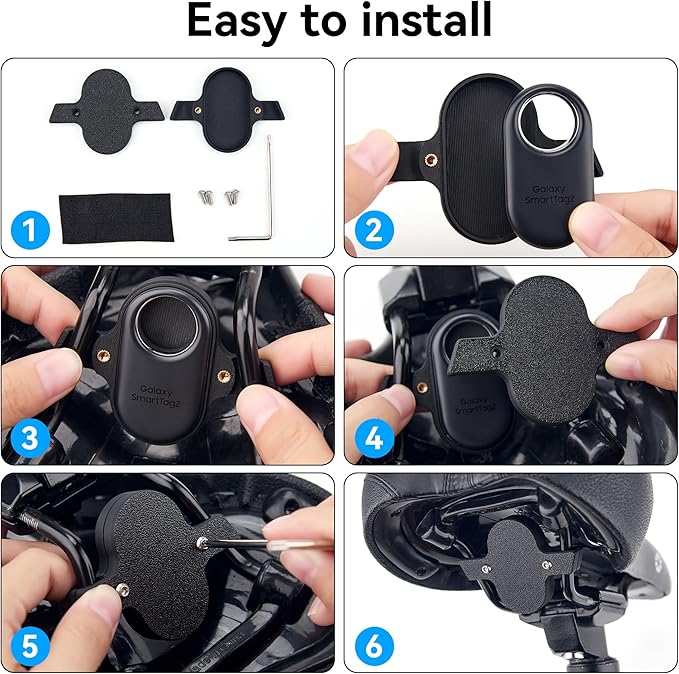 DDJ Bike Mount Compatible with Samsung Smart Tag 2 Case, Hidden Under Bicycle Seat, Anti-Theft Bike GPS Tracker Mount for Galaxy Smart Tag 2 with Security Screws, for Mountain Bikes, Electric Bicycle
