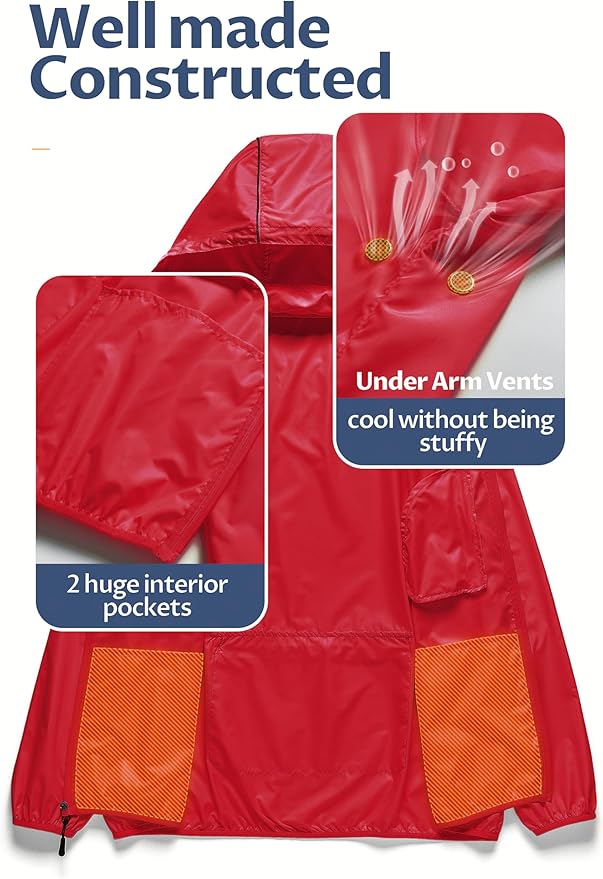 CREATMO US Men's Packable Waterproof Running Rain Coats Reflective Cycling Jacket Windbreaker With Removable Hood