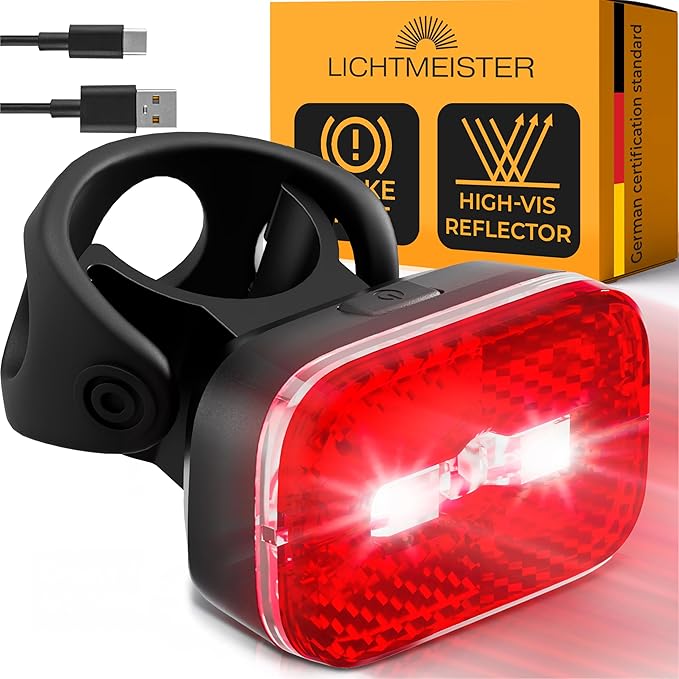 LICHTMEISTER® Bike Tail Light with Reflector and Intelligent Brake Light Function – Rear Bike Light LED – Bicycle Tail Light