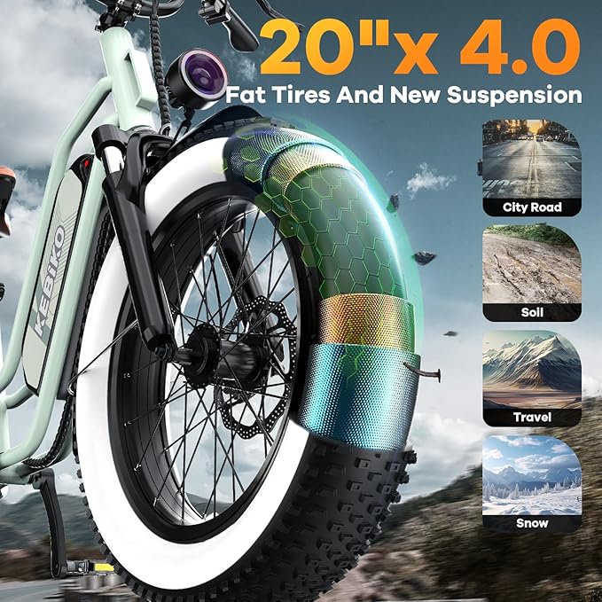 1500W Electric Bike for Adults,48V 20/60Ah Removable Battery Max Range 80Miles & 30MPH Electric Bicycle,20''×4" Fat Tire Ebike,Adult Electric Bicycles for Commute Beach Snow,E-Bike UL Certified