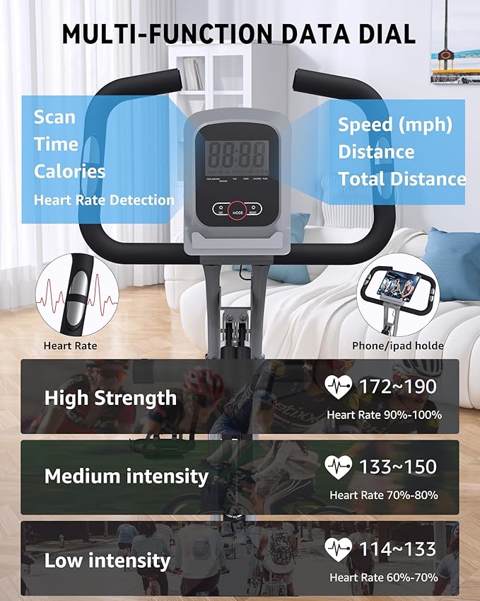 Folding Exercise Bike for Seniors, 5 IN 1 Foldable Stationary Bike with Tri-Position Ride, 300LBS Capacity and 6.6 LBS Magnetic Flywheel, Designed for Home Workout
