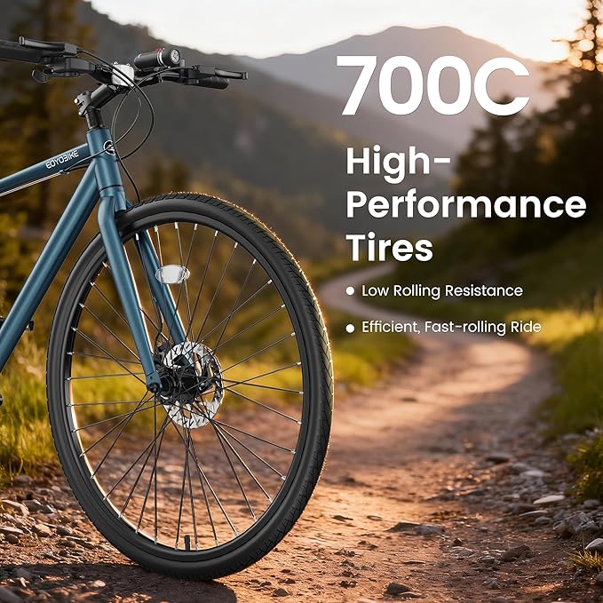 MOPHOTO Hybrid Bike for Adults, 700C City Commuter Bicycle, Lightweight Aluminum Frame, 8-Speed Urban Fitness Bike for Men&Women, Dual Disc Brakes, Upright Flat Handlebar, LED Headlight & Reflectors
