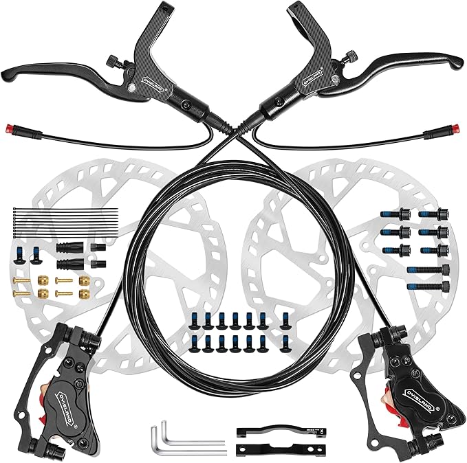 E-Bike Hydraulic Disc Brake Set 4-Pistons/2-Pistons,2-PIN/3-PIN Pre-Bled with Mineral Oil Brakes Kit,Front and Rear Set,180mm 2.3mm Thick Rotors