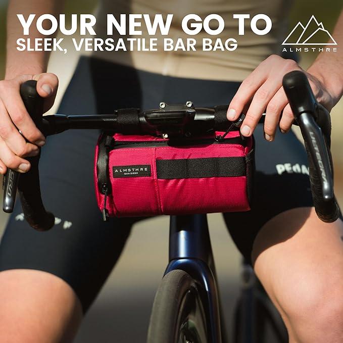 ALMSTHRE Signature Bar Bag – Passion Pink | Hard-Shell Bike Handlebar Bag with Waterproof Zippers & Adjustable Straps | Lightweight Bicycle Handlebar Bag, Compatible with Road, Gravel & MTB Bikes