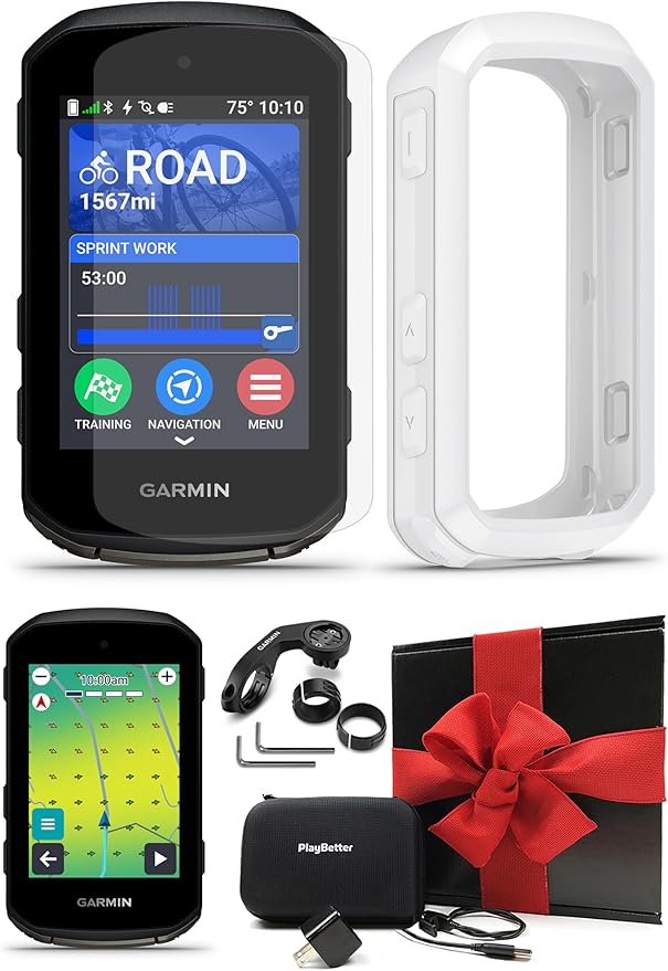 Garmin Edge 850 Compact GPS Cycling Computer Gift Box Bundle - Touchscreen Display, Training & Performance Insights with PlayBetter Silicone Case (White), Screen Protectors, Wall Adapter & Hard Case