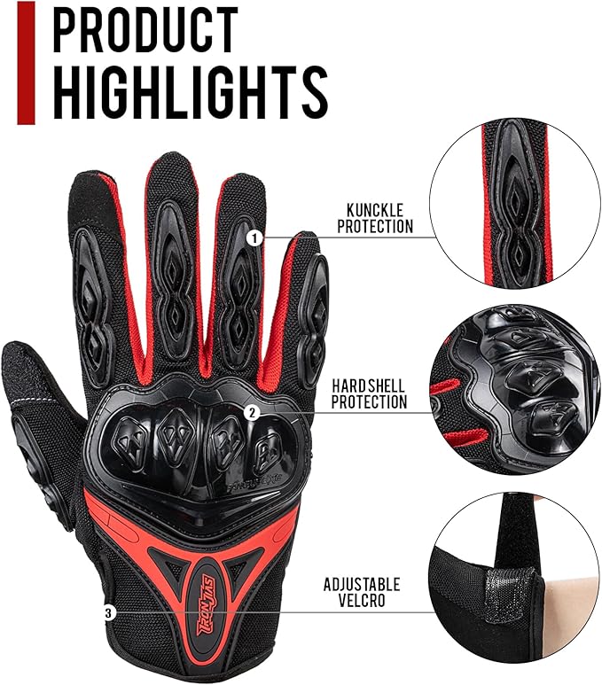 IRON JIA'S Motorcycle Gloves Full Finger Durable for Road Racing Bike Summer Spring Powersports Support Touch Screen red-XL
