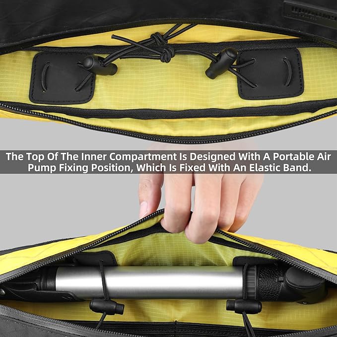 Rhinowalk Bike Triangle Frame Bag 1.7L, Waterproof Tool & Gear Bag with YKK Zippers, Cable Port & Pump Holder, Slim Fit – Black