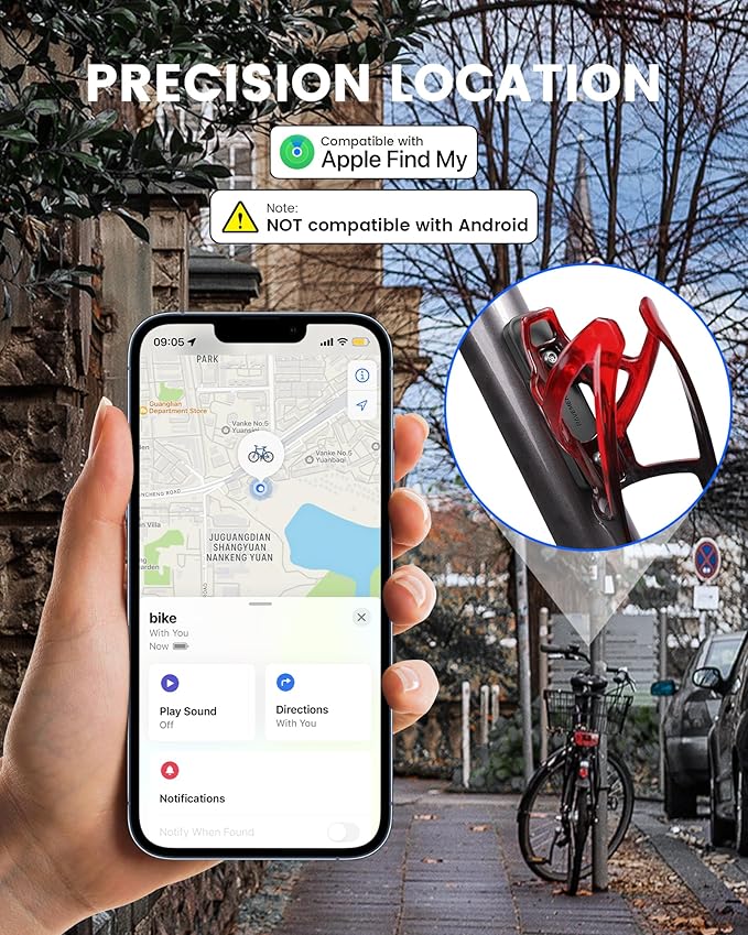 Ravemen Bike Tracker Compatible with Apple Find My, Rechargeable Anti-Theft GPS Tracker for Bikes, 8-Month Power Life Bicycle Finder Location Accessories Hidden Under Bottle Holder (iOS Only)