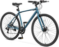 700C Hybrid Bike for Adults, Lightweight Aluminum City Commuter Bicycle, 8-Speed Urban Fitness Bike for Men & Women, Dual Disc Brakes, Upright Handlebar, LED Headlight & Reflectors