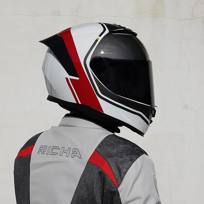 Full Face Motorcycle Helmet,Helmets for Adults Motorcycle, MG611 Motorbike Racing Street Bike Helmets with Black Visor for Men Women,DOT Approved (Glossy Red Gray Lines, XXL)
