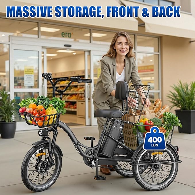 Electric Tricycle for Adults, Peak 1200W Electric Trike, Foldable Electric Bike with 468Wh/720Wh/960Wh Removable Battery, Step-Thru 3 Wheel Electric Bikes for Women Men, 20 Tire