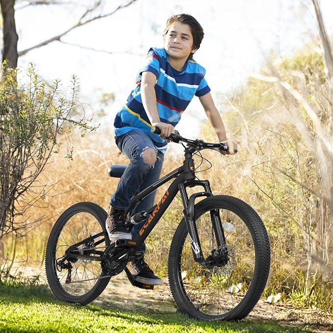 Ecarpat 24/26/27.5 Inch Mountain Bike, Full/Front Suspension Mens Boys Mountain Bike with 21 Speed Steel Frame and Dual Disc Brakes, Adult Sport Bicycle for Trail City Road, Gift Choice