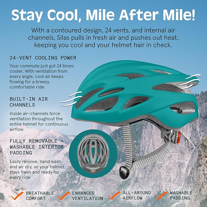 Retrospec Silas Road Bike Helmet with 24 Air Vents & Built-in LED Safety Light - Adjustable Adult Cycling Protection 54-61cm - Padded & Lightweight Design