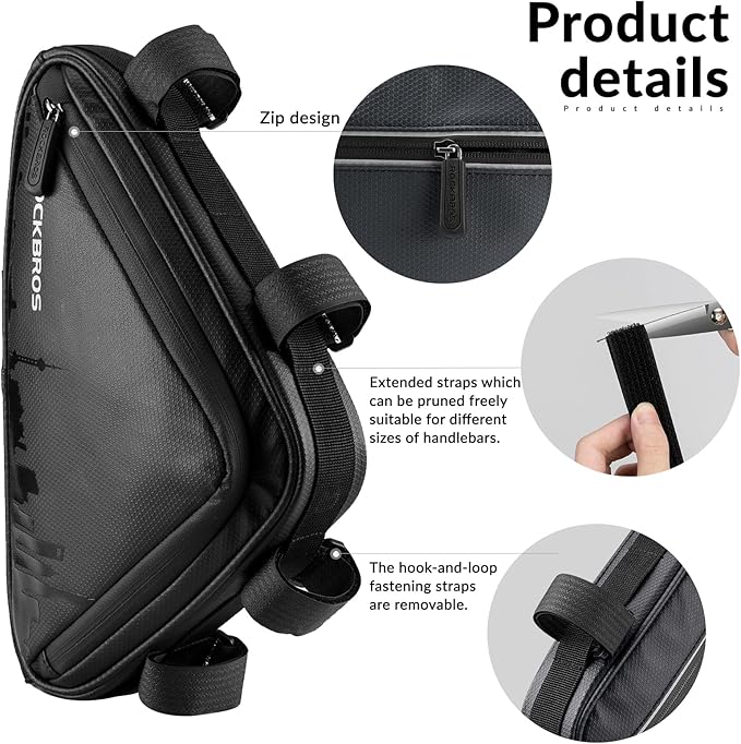 ROCKBROS Bike Triangle Frame Bag, Bike Triangle Bag, with Two Side Pockets, 1.5L