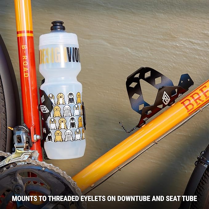 Portland Design Works Water Bottle Cage - Lightweight Water Bottle Holder for Bikes, RATTLESNEK KEJ, Black - Right Opening