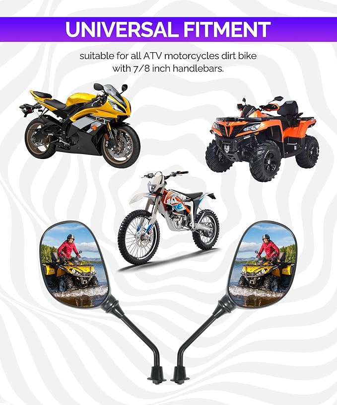 RACOONA ATV Mirrors,Motorcycle Mirror,ATV Rear View Mirror,Car Accessories 360 Degrees Ball-Type ATV Side Rear View Mirror with 7/8" Handle Bar Mount Clamp,Fit for Scooter Moped Polaris Dirt Bikes