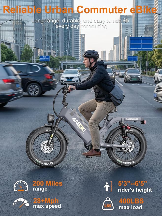 ANIIOKI AQ177 Pro Max eBikes for Adults, 200+ Miles Long Range Electric Bike, 28 MPH/32 MPH High Speed Commuting Ebikes, Full Suspension Ebike