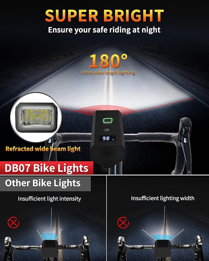 DARKBEAM Bike Lights for Night Riding, USB-C Rechargeable Bicycle Lights Set, Super Bright Bike Headlight and Back Taillight 4+5 Modes, Easy to Install for Men Women Kids Road Mountain Cycling