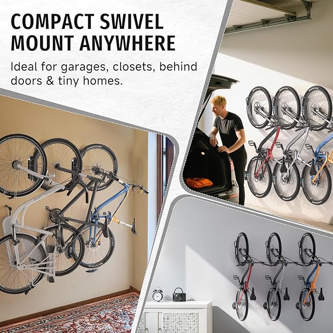 Bike Rack Garage,Bike Wall Mount, 150° Swivel & Space-Saving Vertical Bike Hangers for Storage, Sturdy Bike Stand Holds Up to 66lbs, Easy to Install, 2 Pack