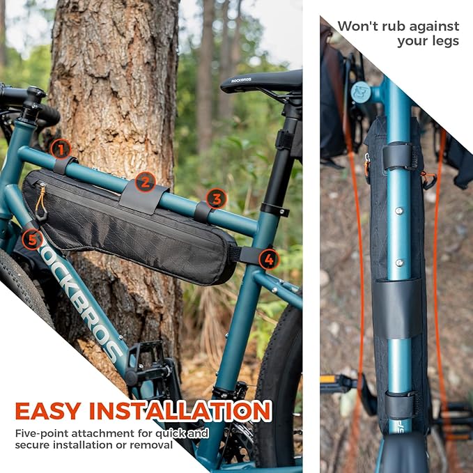 Bike Frame Bag - Waterproof & Anti-Slip 5-Point Straps Mount, Durable Ripstop Nylon with Hidden Cable Port for Hydration & Charging