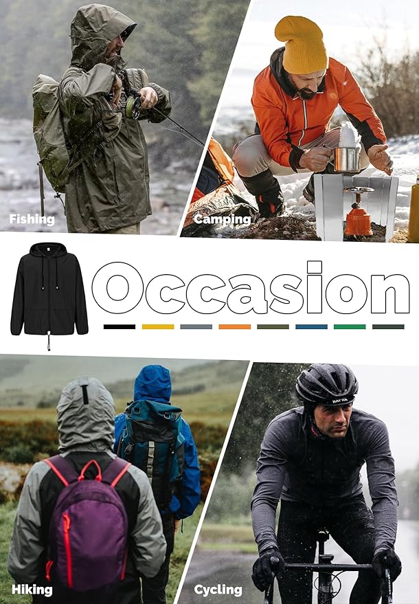 Zando Packable Mens Rain Jacket Lightweight Raincoat Waterproof with Hood Outdoor Windbreaker Jacket Travel Rain Jackets