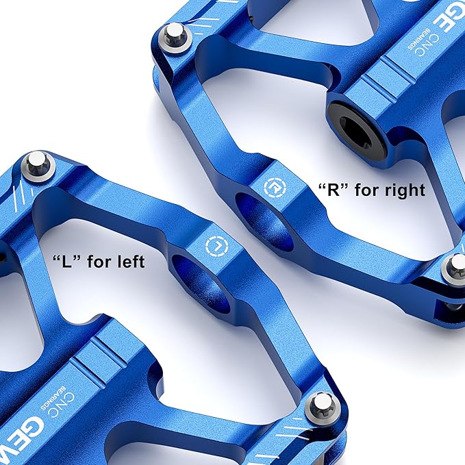 Mountain Bike Pedals - 3 Bearings Bicycle Pedals with Reflectors - 9/16” CNC Machined Flat Pedals with Removable Anti-Skid Nails for Road Mountain BMX MTB Bike