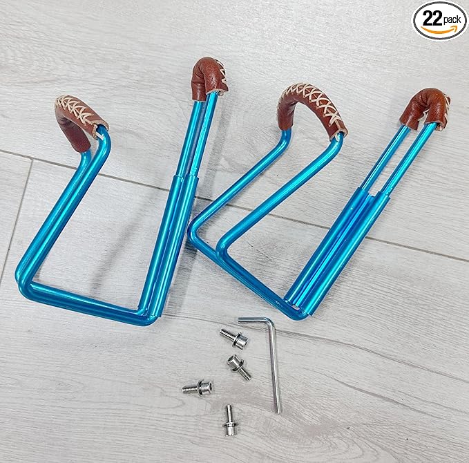 Bicycle Water Bottle Cage Holder, Cycling Bike Water Bottle CageAluminum Alloy with Hand Sewn Retro Cowhide Bicycle Cup Holder（2 Pieces） (Blue)