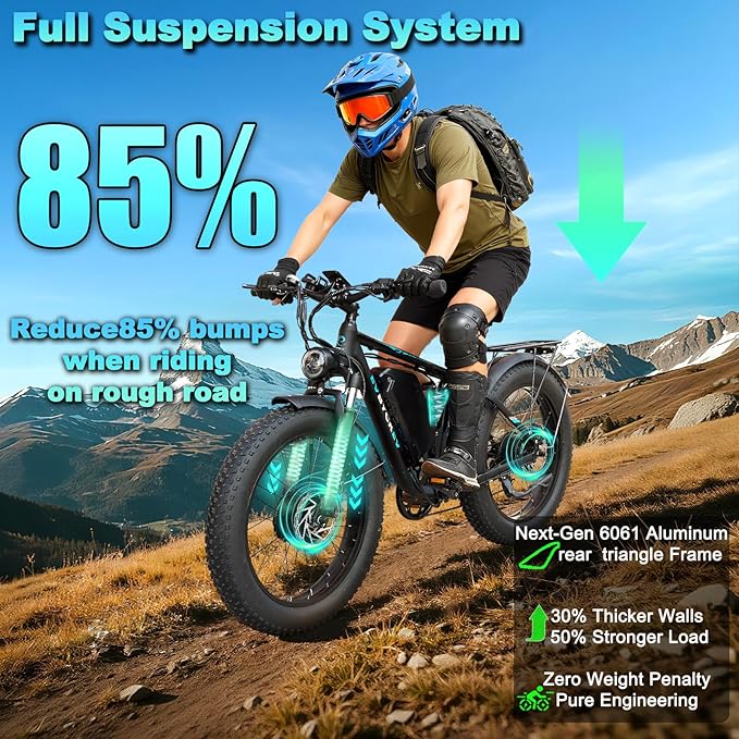 9000W Peak Dual Motor Ebike for Adults 47 MPH Fast Electric Bike, 58V Max-Output 1972 Wh Up to 105 Miles Ebikes,24" Fat Tire E-Bike,Full Suspension Electric Bicycle for Mountain Commuter Snow
